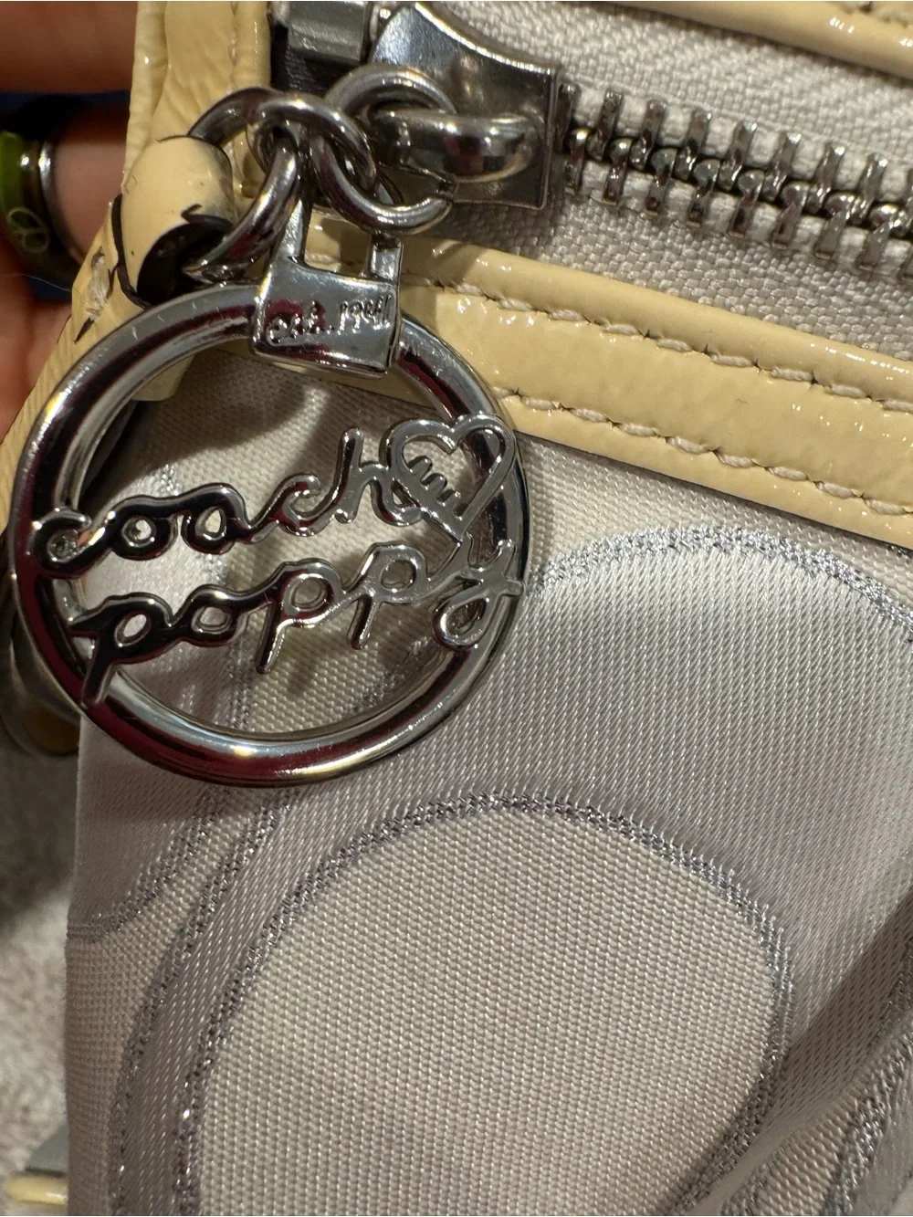 Y2K Coach Poppy Cream and Silver Signature Canvas Crossbody Shoulder Bag